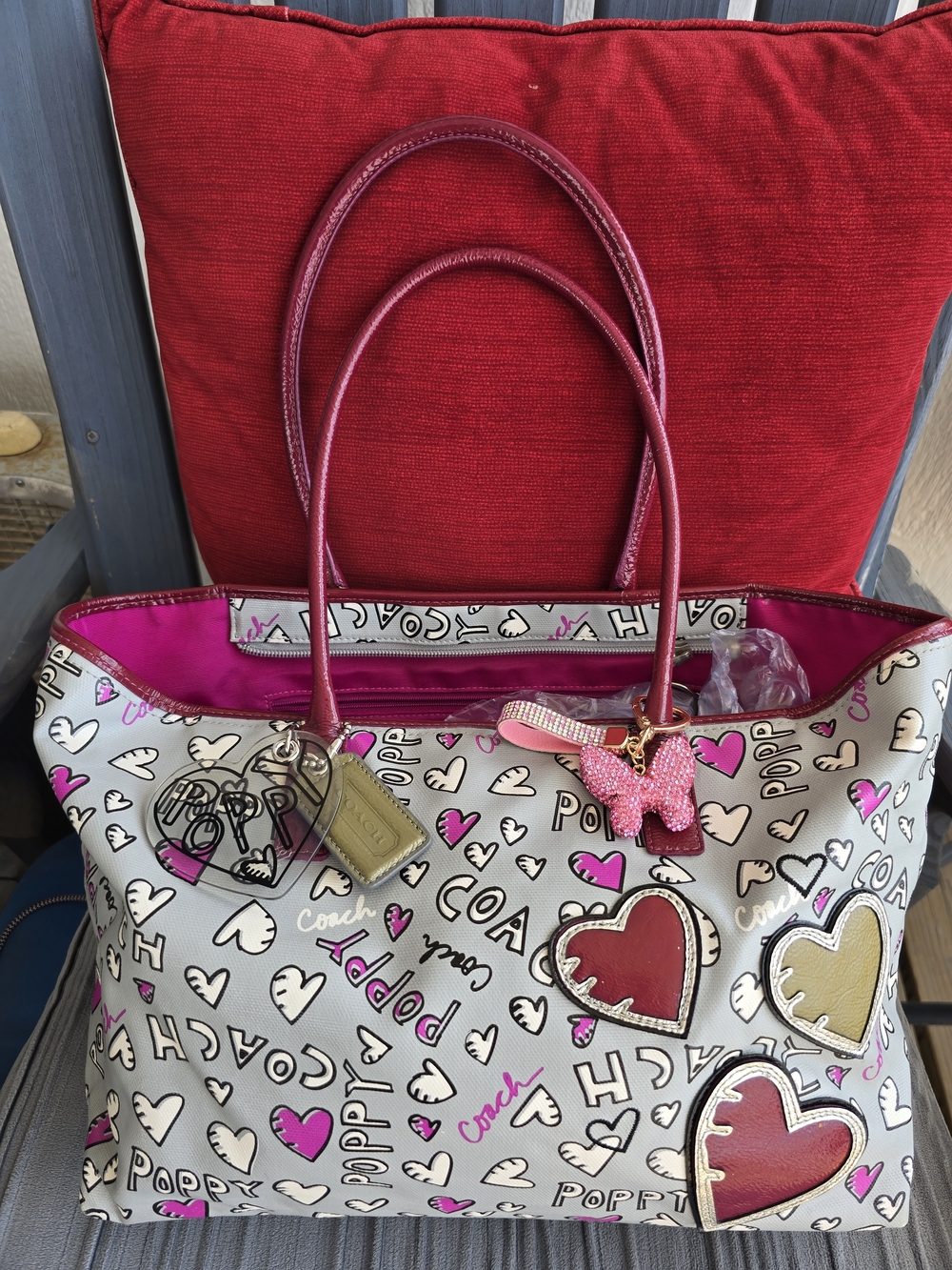 Coach Poppy 2 Piece White & Pink Heart Tote 16x10 EUC - Picture 2 of 4